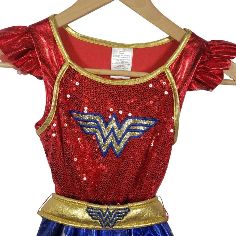 Wonder Woman Dress Up Costume Sparkly Sequin Skirt Girls Size Medium‎ 7-8